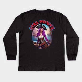 Girl power purple pirate wench Kids Long Sleeve T-Shirt